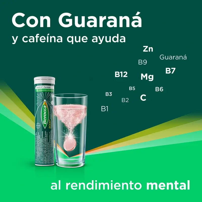 Berocca Boost Magnésium, Vitamines et Minéraux avec Guarana, 30 Comprimés Effervescents