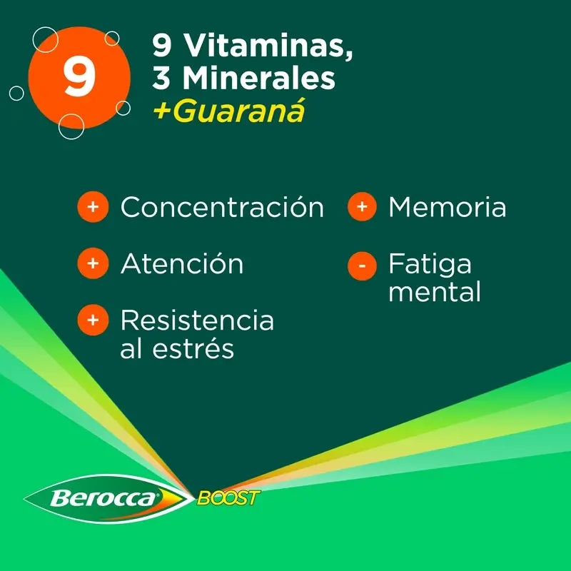 Berocca Boost Magnésium, Vitamines et Minéraux avec Guarana, 30 Comprimés Effervescents