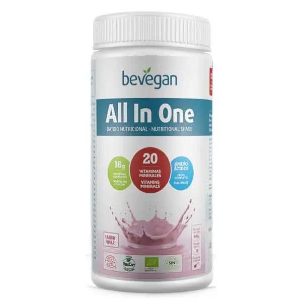 Bevegan All In One Strawberry Nutritional Shake 450Gr. Bio Sg Vegan