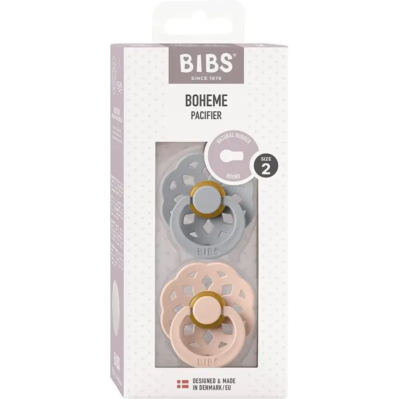 BIBS 2 Boheme Cloud/Blush Pacifiers 6/12 Months