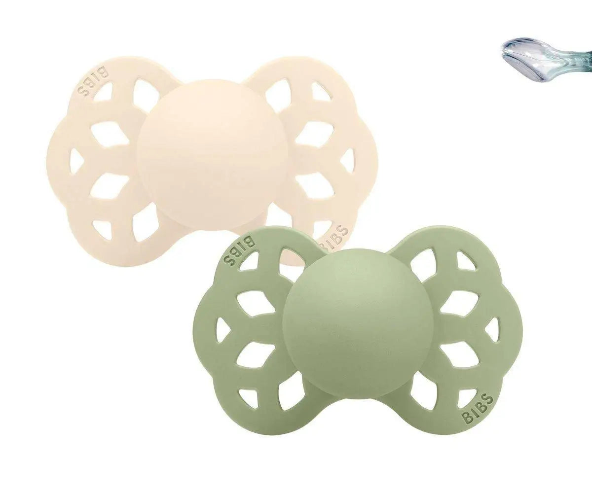 Bibs 2 Pacifiers Infinity Anatomical Ivory/Sage 6-18 M