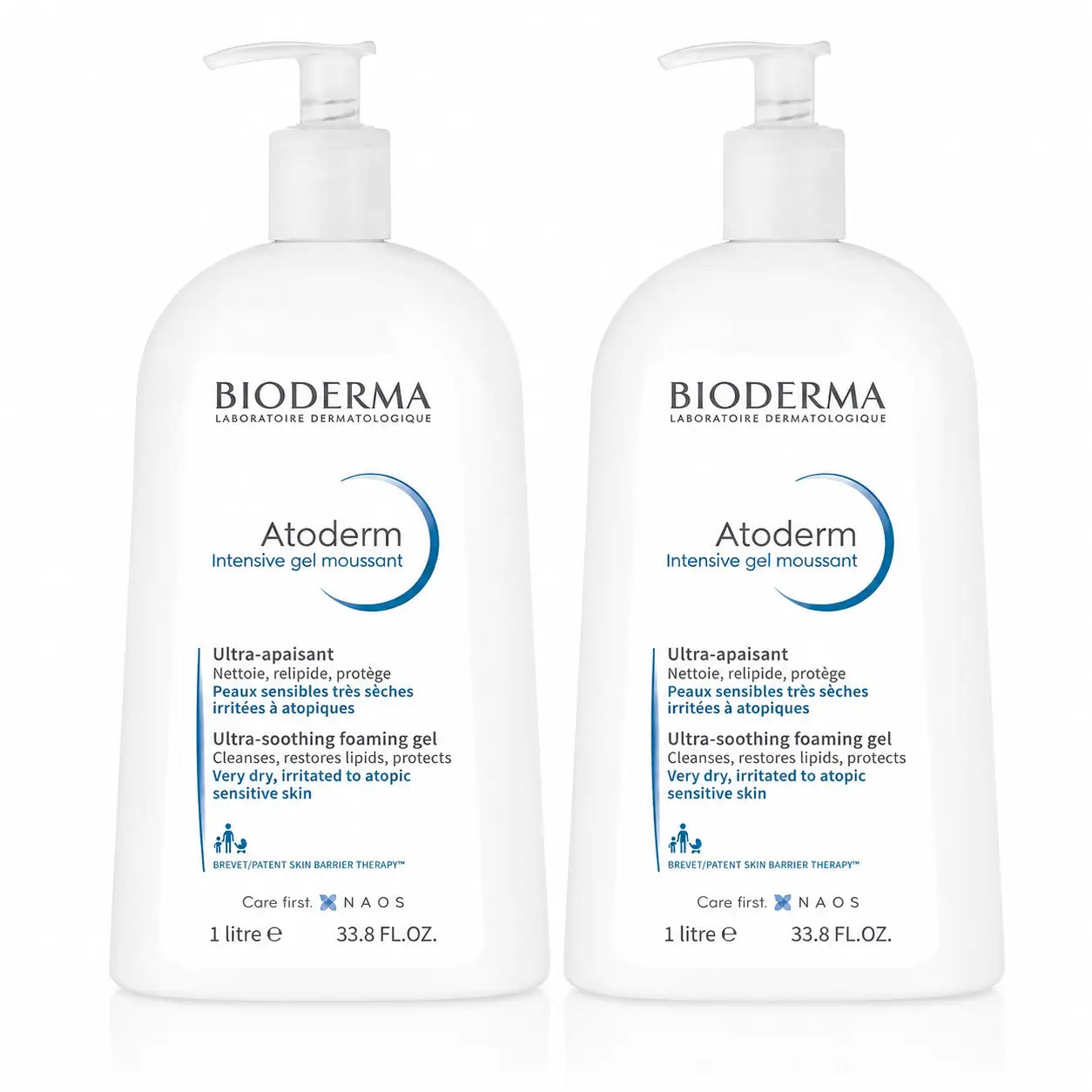 Bioderma Atoderm Gel Moussant Intensif pour Peau Sèche, 1 litre, lot de 2