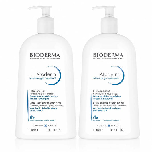 Bioderma Atoderm Gel Moussant Intensif pour Peau Sèche, 1 litre, lot de 2