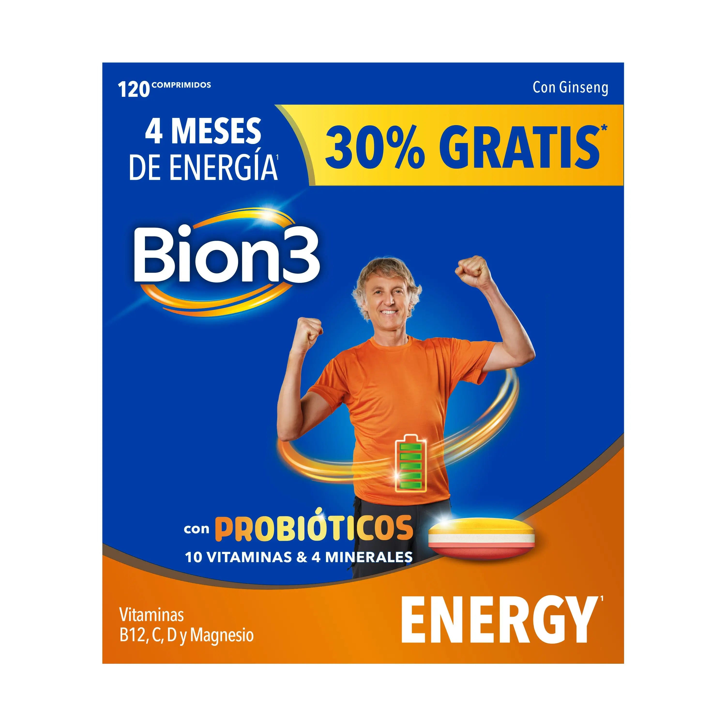 Bion3 Energy Comprimés multivitaminés avec probiotiques, vitamine B12, C et magnésium