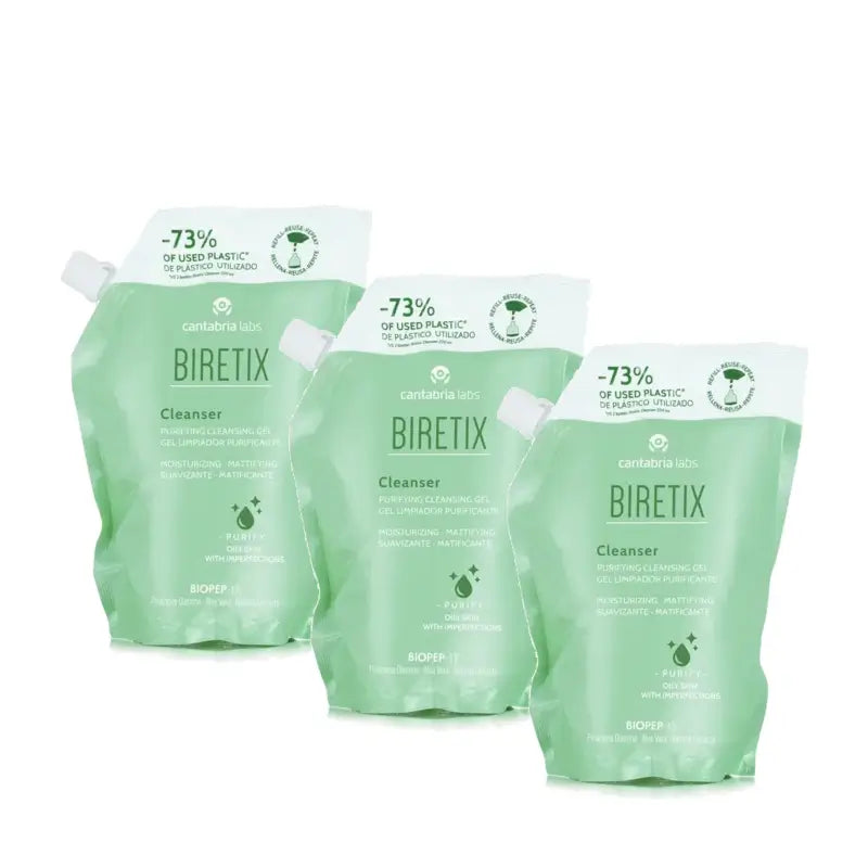 Biretix Gel nettoyant purifiant, recharge, lot de 3 x 400 ml