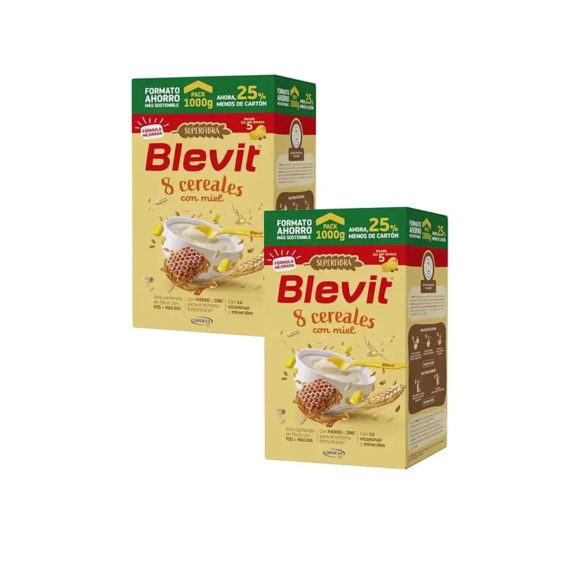 Blevit Baby Food Superfibra 8 Cereals & Honey, 2X1000 Grs