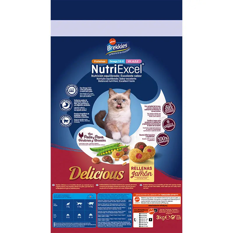 Brekkies Excel Feline Adult Delicious Poultry, 3 kg, nourriture pour chats
