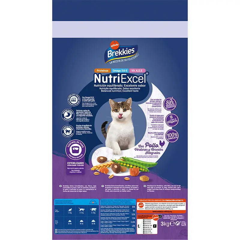 Brekkies Excel Feline Adult Sterilised, 3 kg, nourriture pour chats