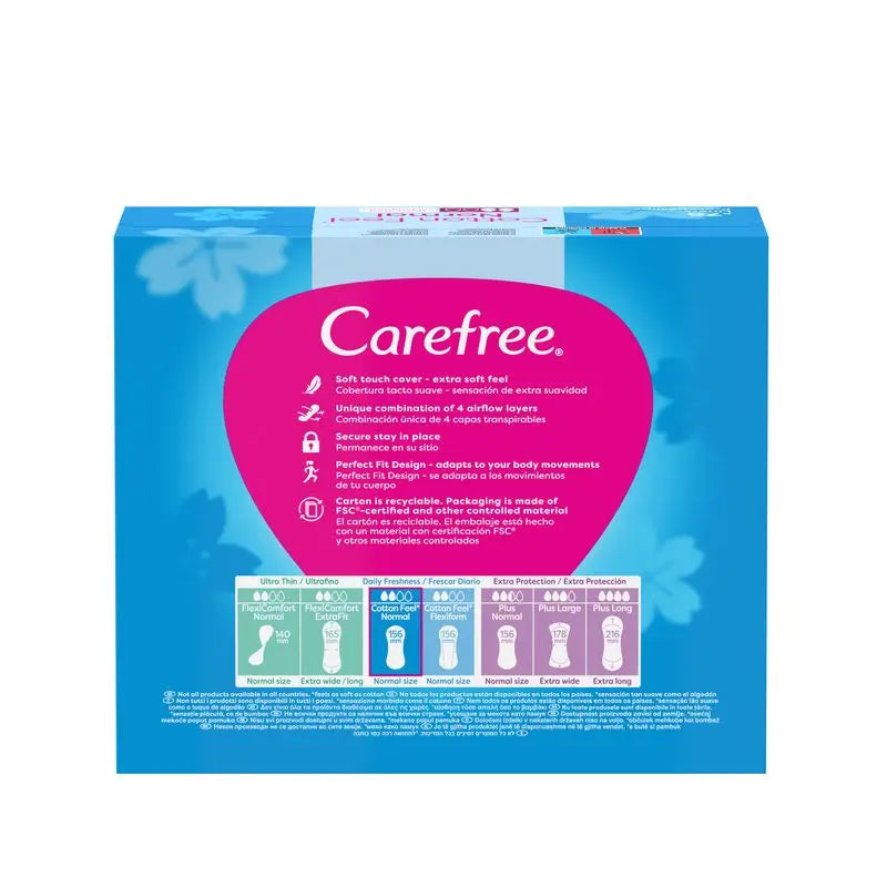 Protège-slips en coton Carefree sans parfum, protège-slips en coton respirant, sensation de fraîcheur et de douceur, 76 pcs.