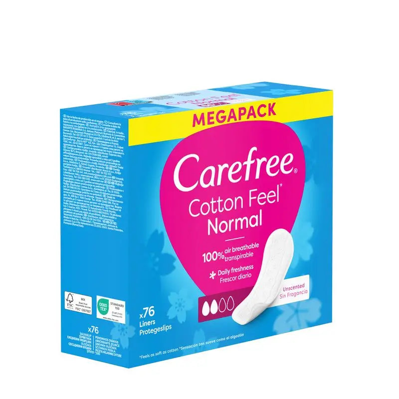 Protège-slips en coton Carefree sans parfum, protège-slips en coton respirant, sensation de fraîcheur et de douceur, 76 pcs.