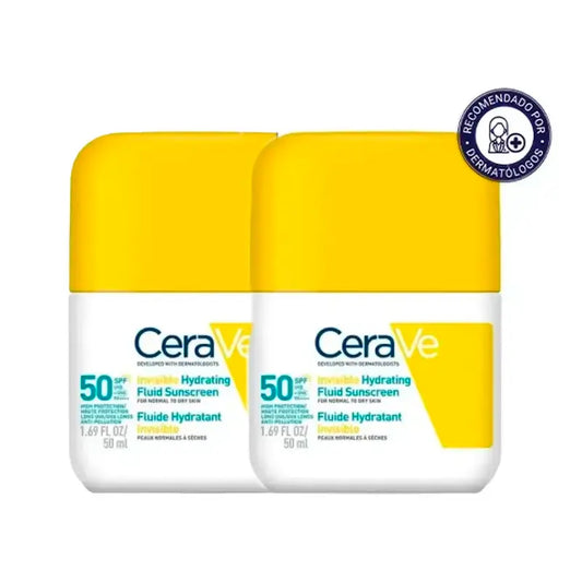 Cerave Invisible Moisturising Protection Fluid Spf 50 With 3 Ceramides, Pack 2 x 50 ml