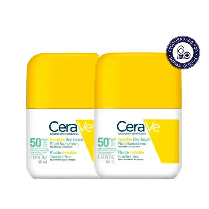 Cerave Invisible Protective Fluid Oil Control Spf 50+ With 3 Ceramides, Pack 2 x 50 ml