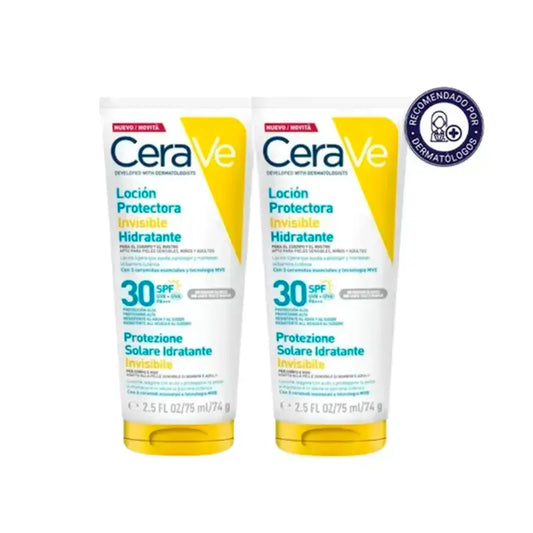 Cerave Invisible Protective Moisturising Lotion Spf 30 With 3 Ceramides, Pack 2 x 75 ml