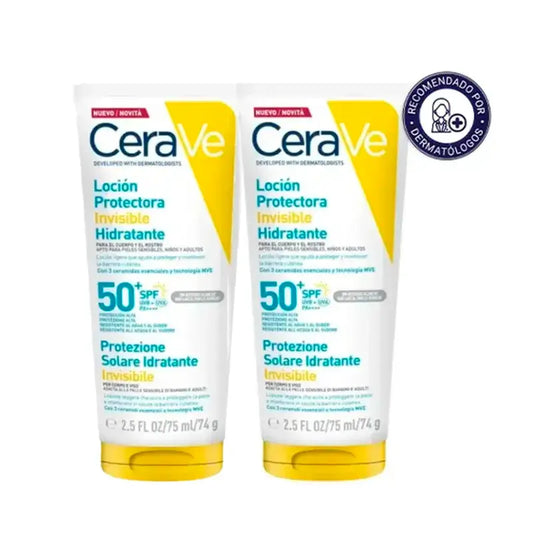 Cerave Invisible Protective Moisturising Lotion Spf 50+ With 3 Ceramides, Pack 2 x 75 ml