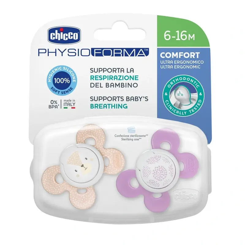 Chicco Sucette Physio Comfort Silicone Rose 6-16M 2 pièces Assorted