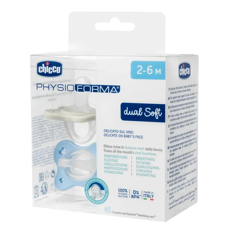 Chicco Physioforma Sucette en Silicone Douce Bleue 2-6M 2 Unités