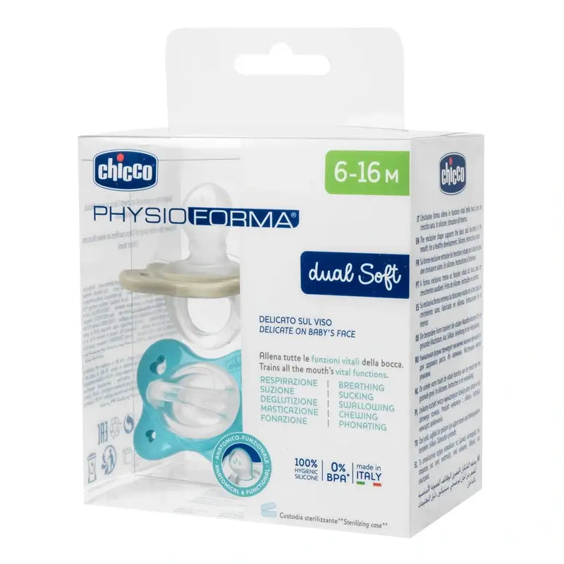 Chicco Physioform Sucette en Silicone Douce Bleue 6-16M 2 Unités