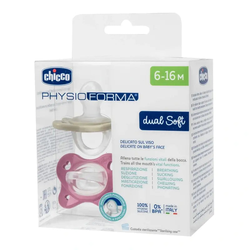 Chicco Physioforma Sucette en Silicone Douce Rose 6-16M 2 Unités