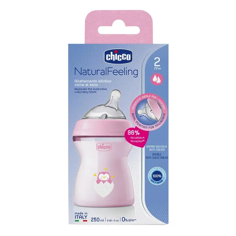 Biberon Chicco Naturalfeeling rose à débit moyen 250 ml 2 mois et plus