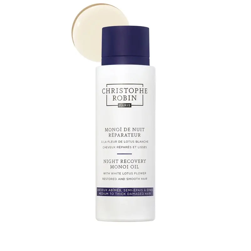 Christophe Robin Huile de récupération nocturne au monoï et à la fleur de lotus blanc (cheveux fins à normaux) , 96 ml
