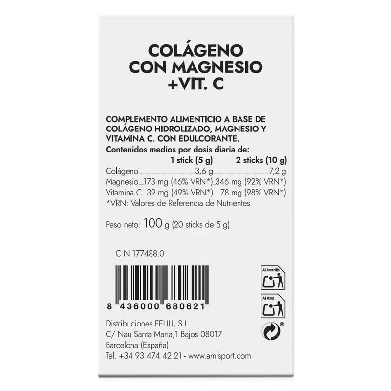 AML SPORT Collagène avec Magnésium + Vitamine C goût fraise, 20 sticks