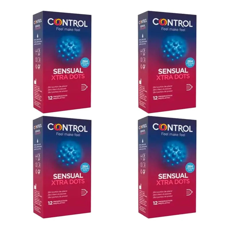 Préservatifs Control Sensual Xtra Dots, 12 unités, lot de 4