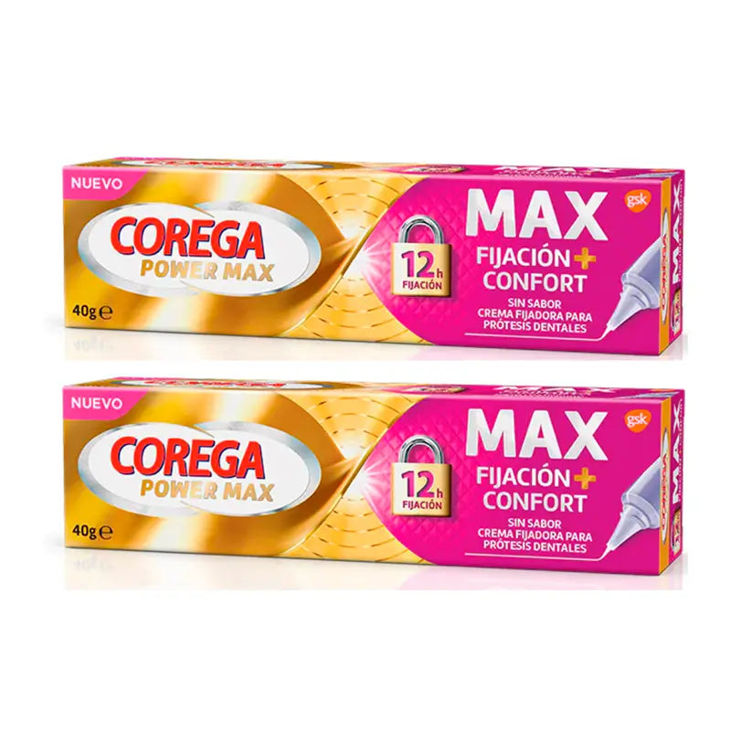 Corega Duplo Max Fixation + Comfort Fixing Cream for Dentures, 2 x 40 gr