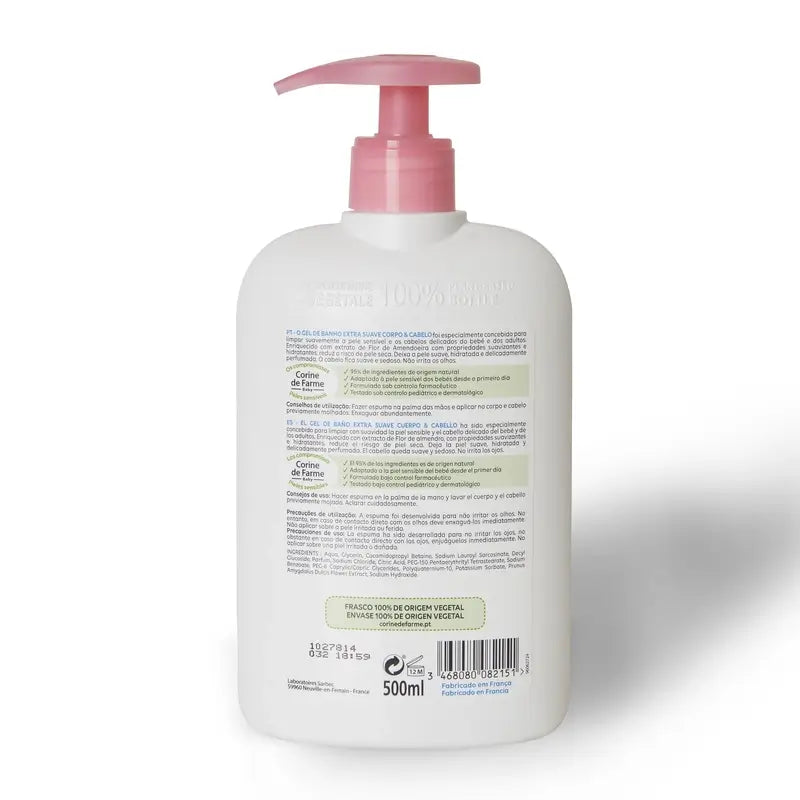 Corine De Farme Gel de bain extra doux à la fleur d'amandier, 500 ml