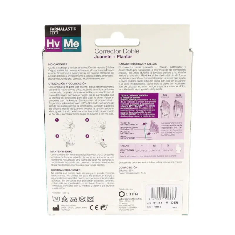 Farmalastic Corrector Double Bunions and Plantar Corrector Right Foot, Taille moyenne