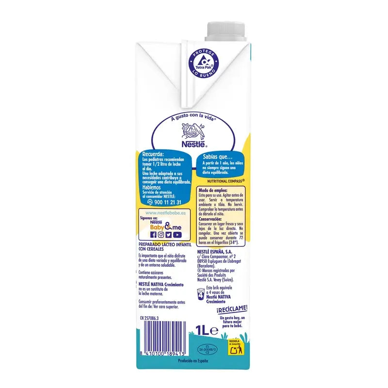 Nestlé Nativa Croissance 3 Céréales, 1L