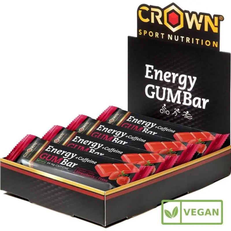 Crown Sport Nutrition Energy Gum Bar Strawberry + Caffeine , 12 x 30 grammes
