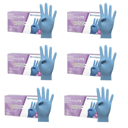 Cuatrogasa Dermolite Powder Free Nitrile Gloves Blue Size S, 6X100 Units