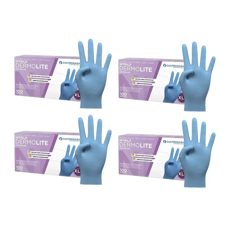 Cuatrogasa Cuatrogasa Dermolite Powder Free Nitrile Gloves Blue Size Xl, 4X100 Units