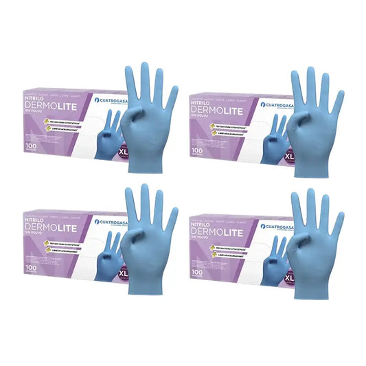 Cuatrogasa Cuatrogasa Dermolite Powder Free Nitrile Gloves Blue Size Xl, 4X100 Units