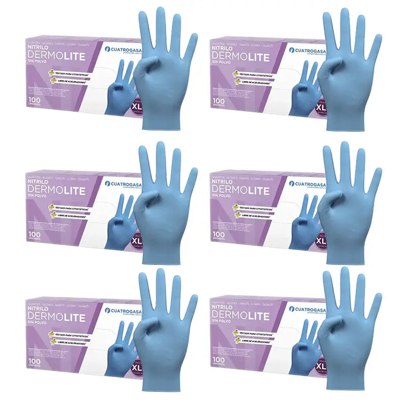Cuatrogasa Cuatrogasa Dermolite Powder Free Nitrile Gloves Blue Size Xl, 6X100 Units
