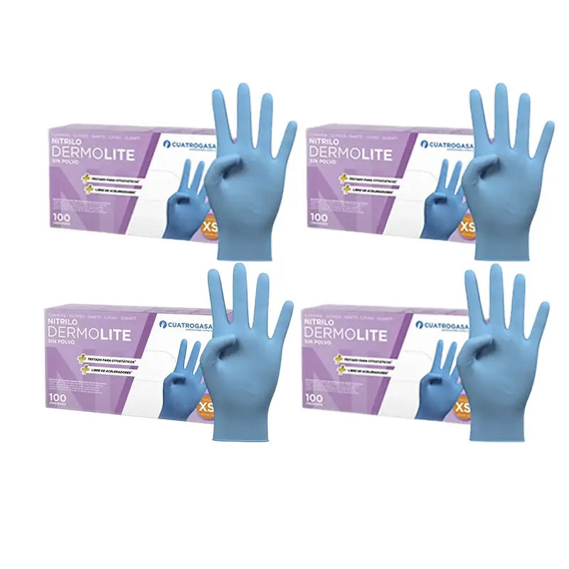 Cuatrogasa Cuatrogasa Dermolite Powder Free Nitrile Gloves Blue Size Xs, 4X100 Units
