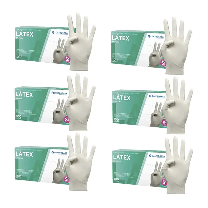 Cuatrogasa Latex Powder Free Gloves White Size S, 6X100 Units