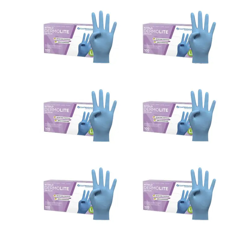 Cuatrogasa Dermolite Powder Free Nitrile Gloves Blue Size L, 6X100 Units