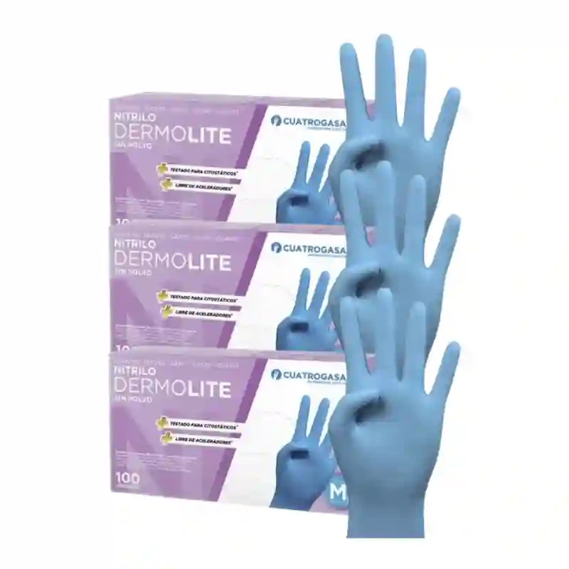 Cuatrogasa Dermolite Powder Free Nitrile Gloves Blue Size M, 3X100 Units