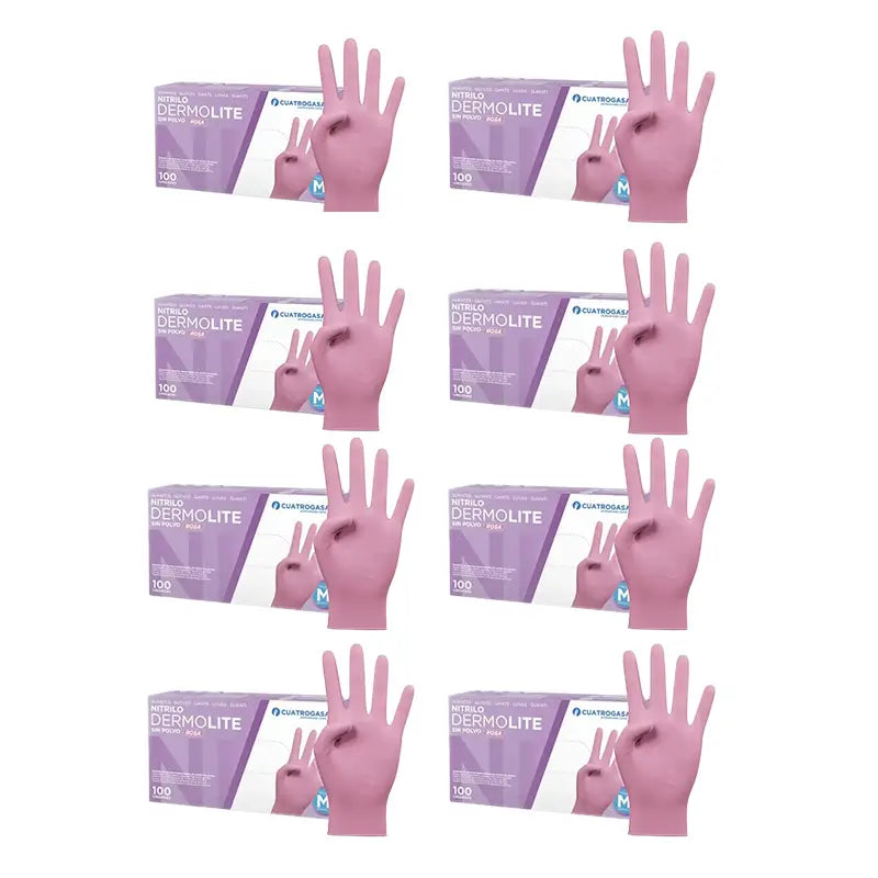 Cuatrogasa Dermolite Powder Free Nitrile Gloves Pink Size M, 8X100 Units