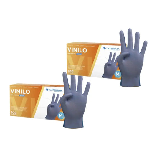 Cuatrogasa Gants en vinyle sans poudre Bleu Taille M, 2X100 unités