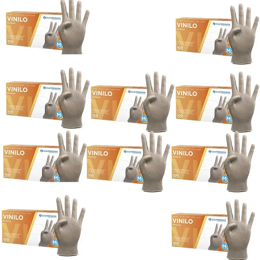 Cuatrogasa Clear Vinyl Powder Free Gloves Size M, 10X100 Units