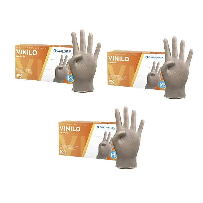 Cuatrogasa Clear Vinyl Powder Free Gloves Size M, 3X100 Units