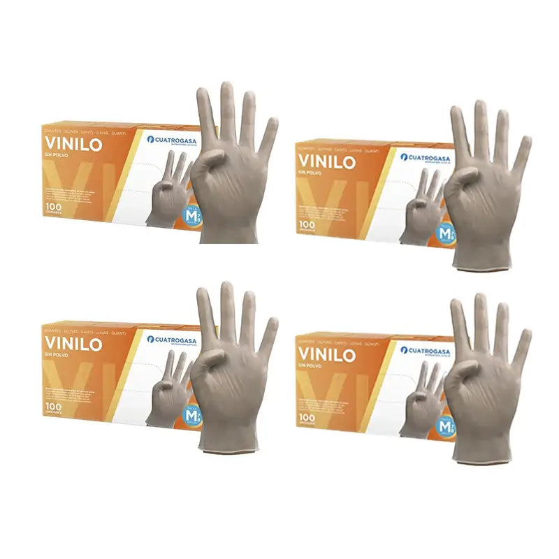 Cuatrogasa Clear Vinyl Powder Free Gloves Size M, 4X100 Units