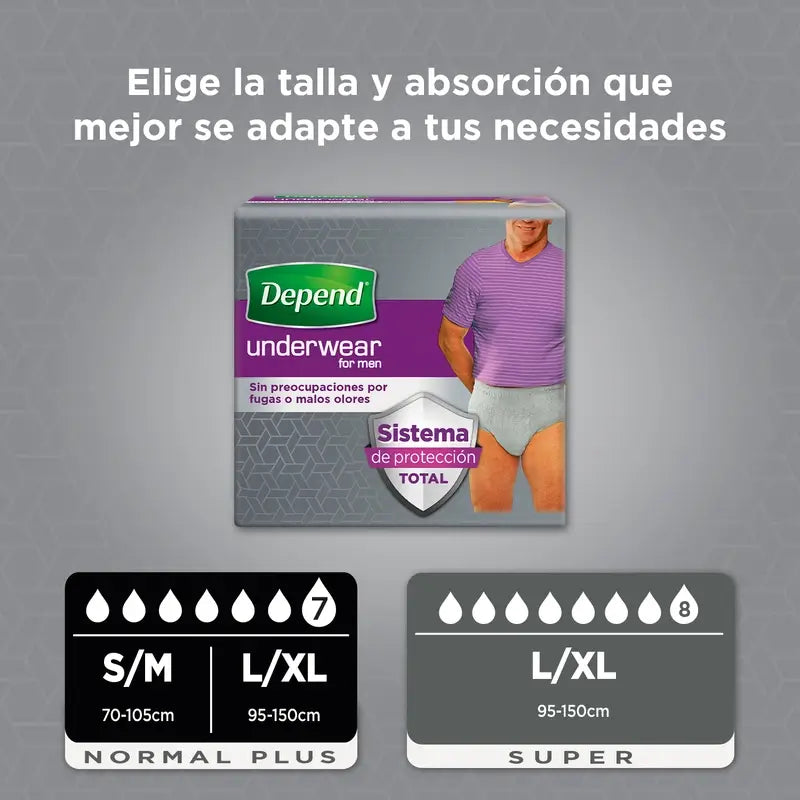 Depend Normal S/M Couche pour homme adulte, 10 pièces