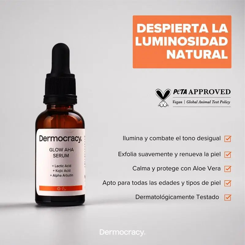 Dermocracy Glow Aha Serum [Acide Lactique + Acide Kojique + Alpha Arbutine] , 30 Ml