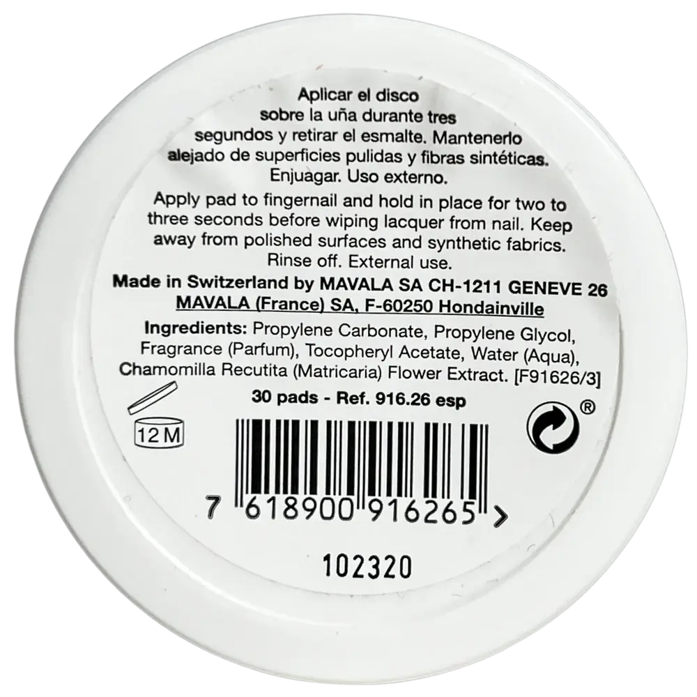 Disques dissolvants de vernis à ongles sans acétone Mavala
