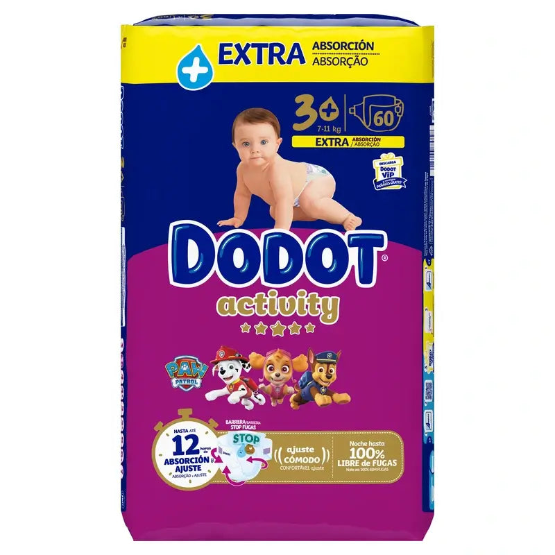 Dodot Activity Taille 3 Extra Jumbo (7-11Kg), 60 couches