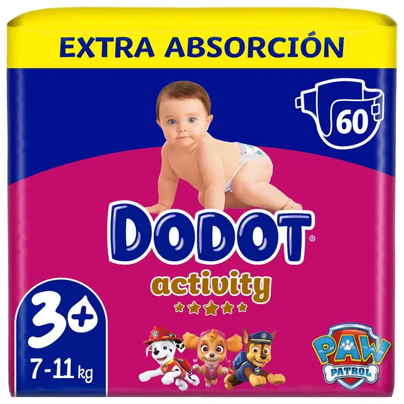 Dodot Activity Taille 3 Extra Jumbo (7-11Kg), 60 couches