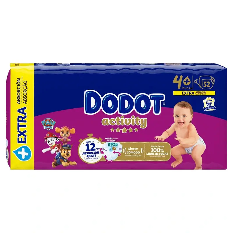 Dodot Activity Taille 4+ Extra Jumbo (10-15Kg), 52 couches